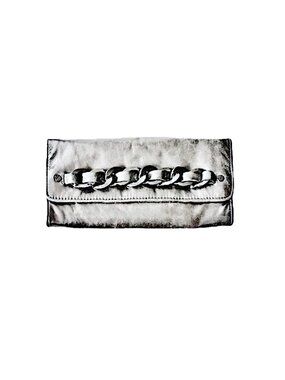 Michael Kors Leather Gray Silver Leather Clutch Gunmetal Hardware Vintage EC